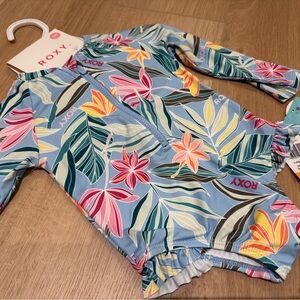 NWT Roxy Baby One-Piece Swimsuit & Sun Hat • Size 12 Months • Floral